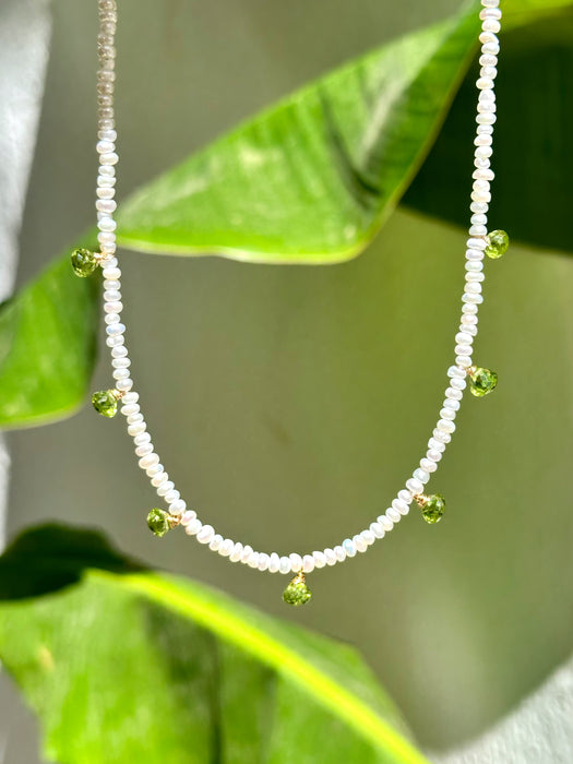 Peridot and Pearl Dainty necklace