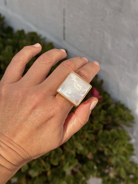 Square Mother of Pearl statement ring