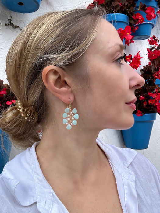 Amazonite And Pearl Branch Earrings