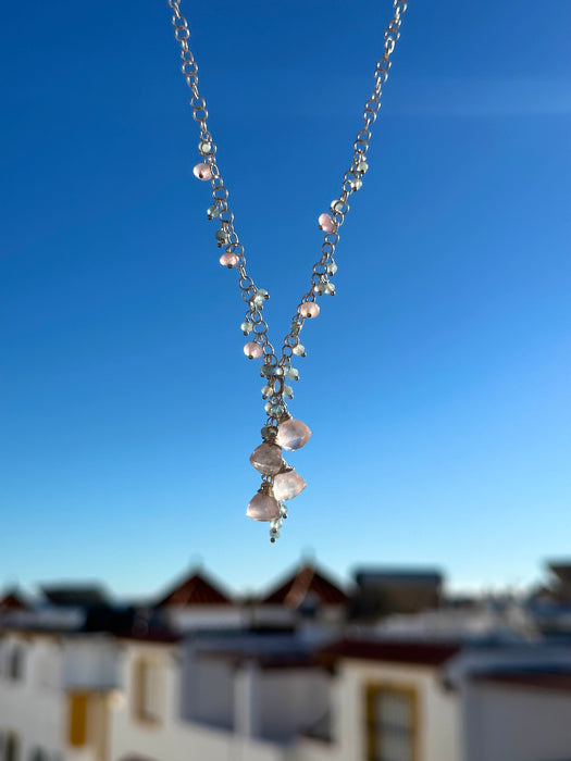 Rose Quartz And Aquamarine Silver Necklace