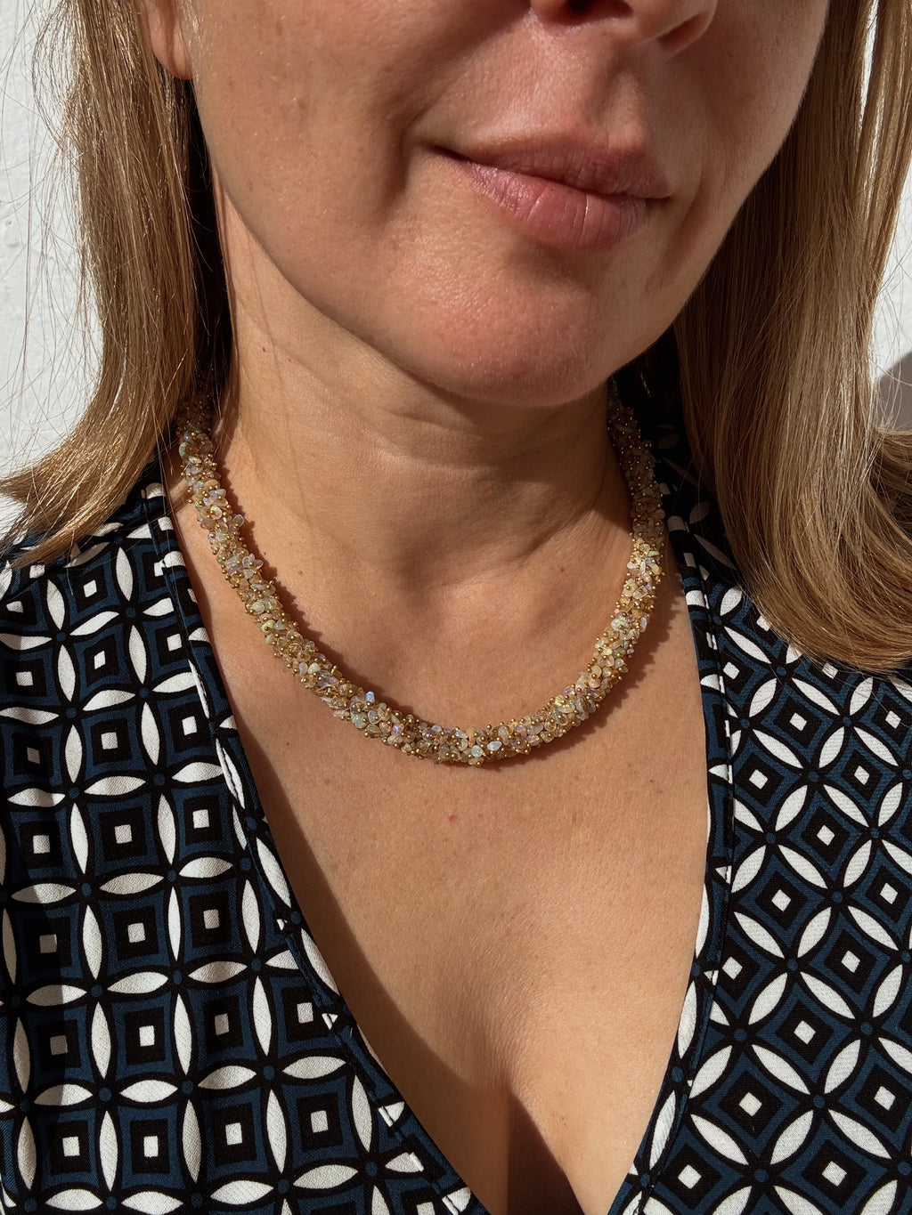 Ethiopian Opal Cluster Necklace — Gold-Plated Silver