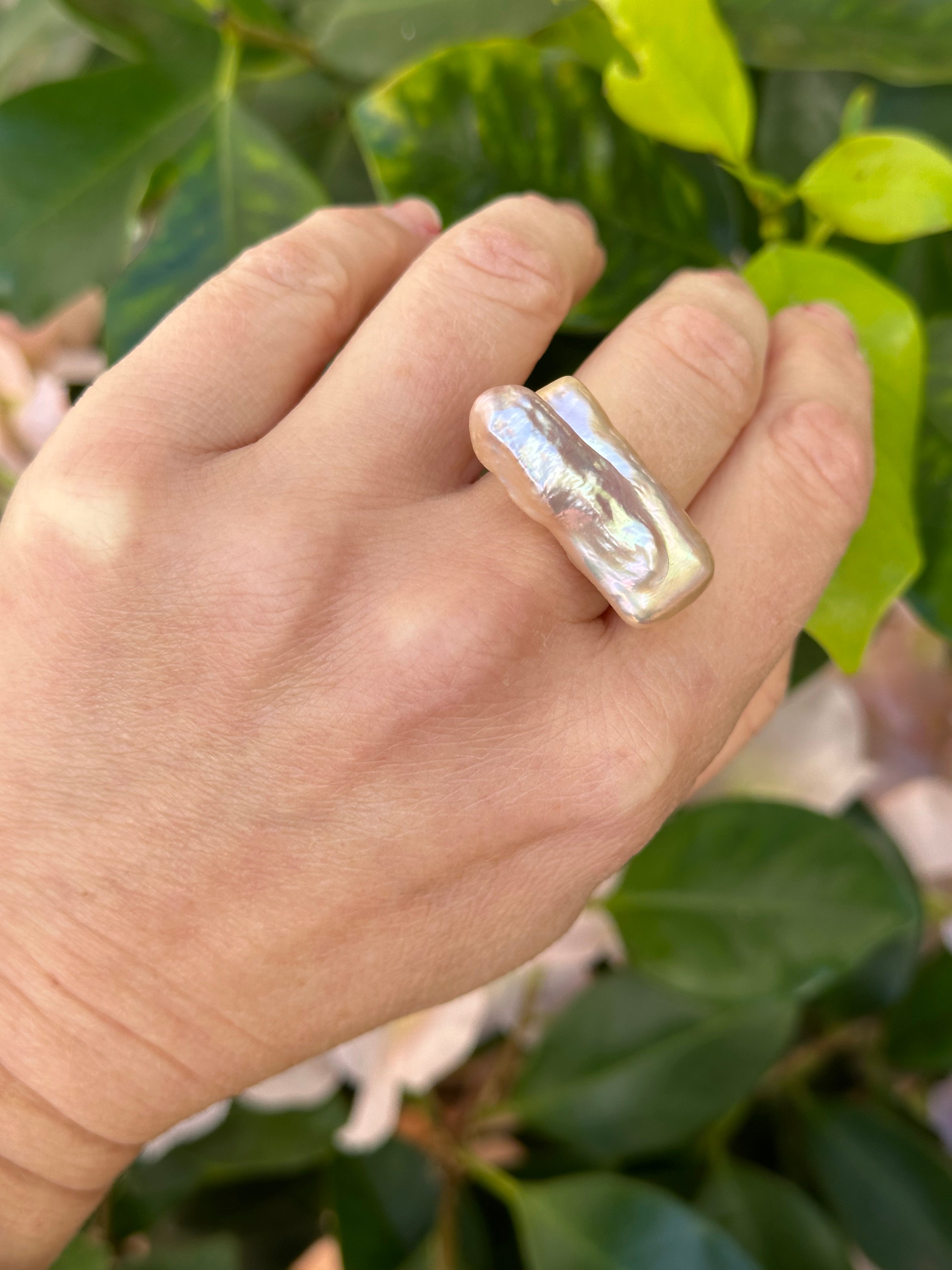 Square Baroque Pearl Cocktail Ring