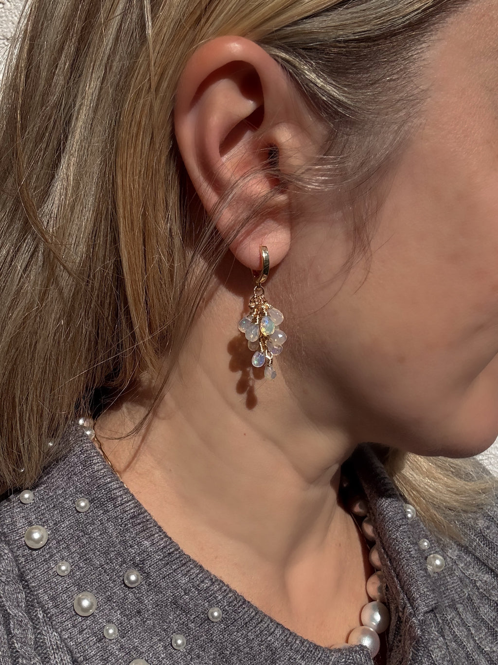 Ethiopian Opal Cluster Drop Earrings “Celestia”