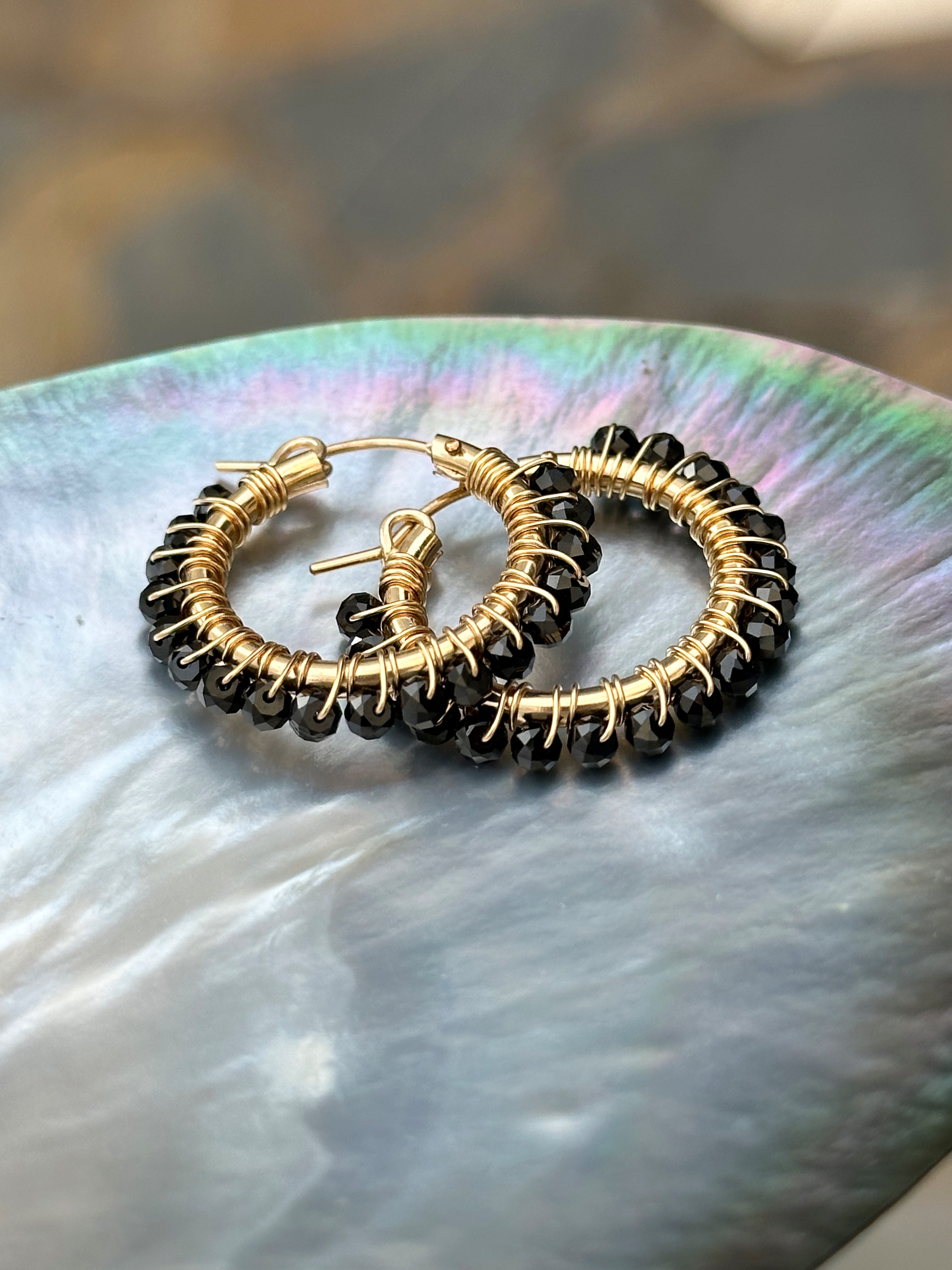 Black Spinel Hoop Earrings