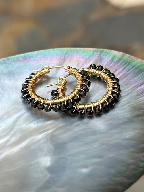 Black Spinel Hoop Earrings