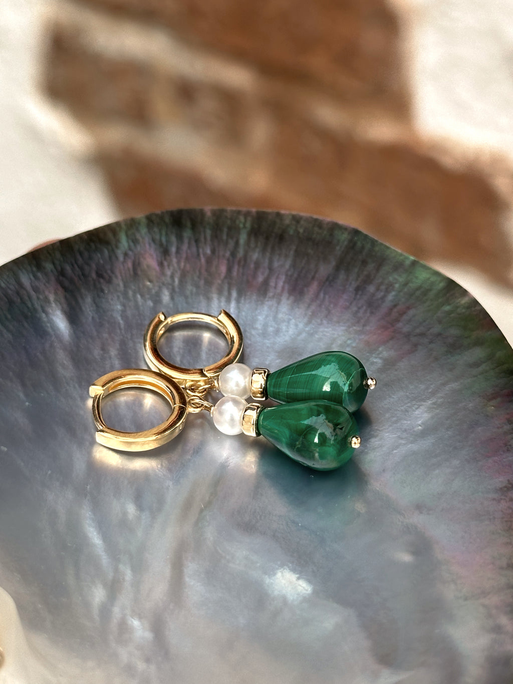 Malachite and Pearl Drop Earrings