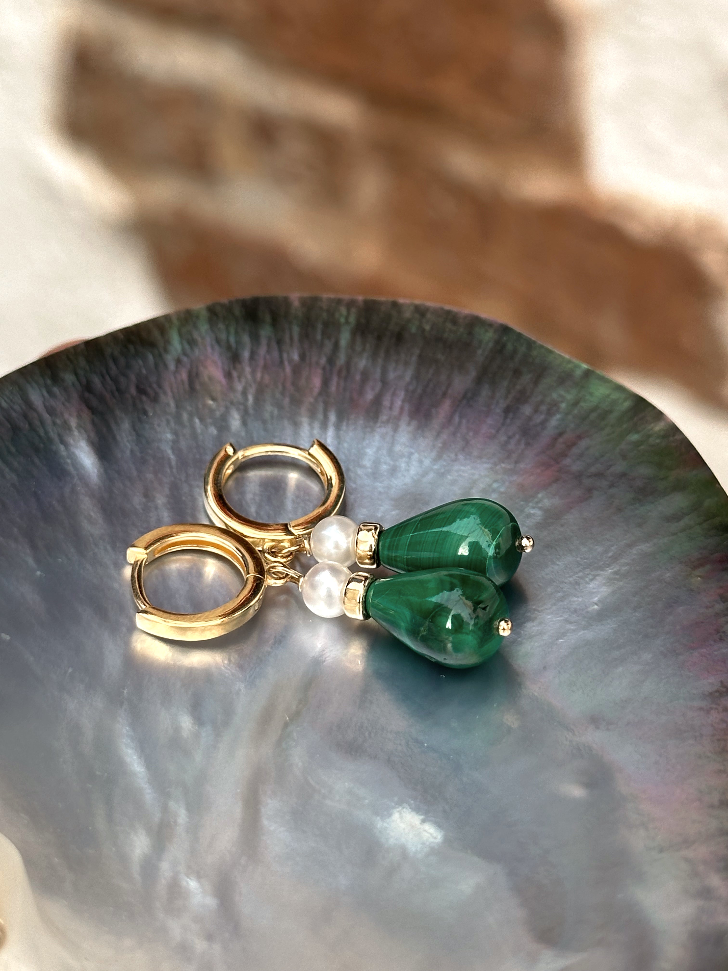 Malachite and Pearl Drop Earrings