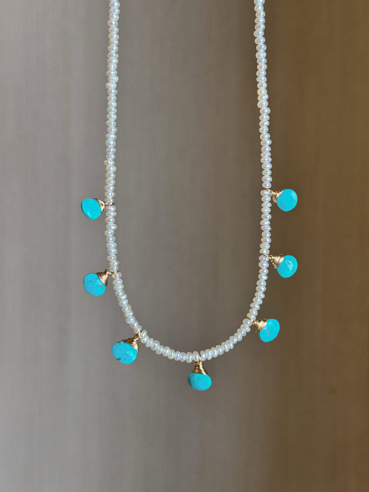 Natural Turquoise and Tiny Pearl Necklace