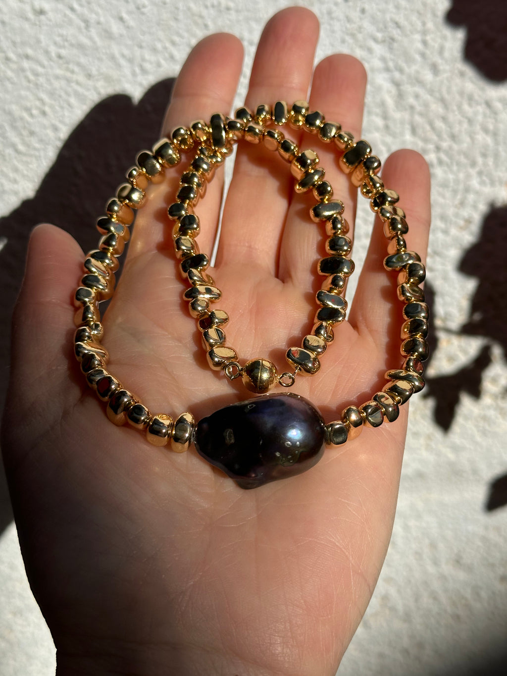 Hematite And Black Baroque Pearl Necklace