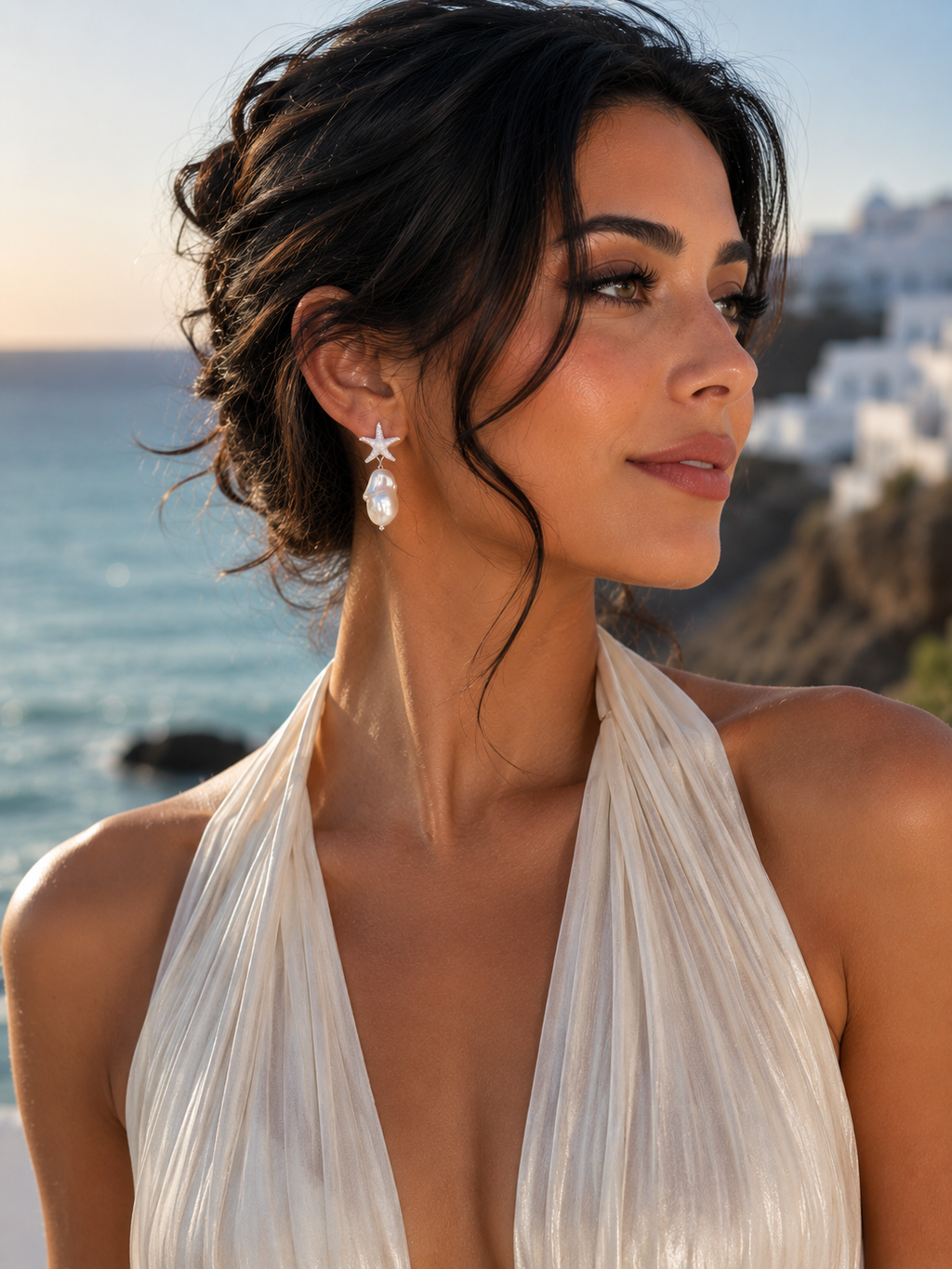 Silver Starfish Baroque Pearl Earrings “Portofino”