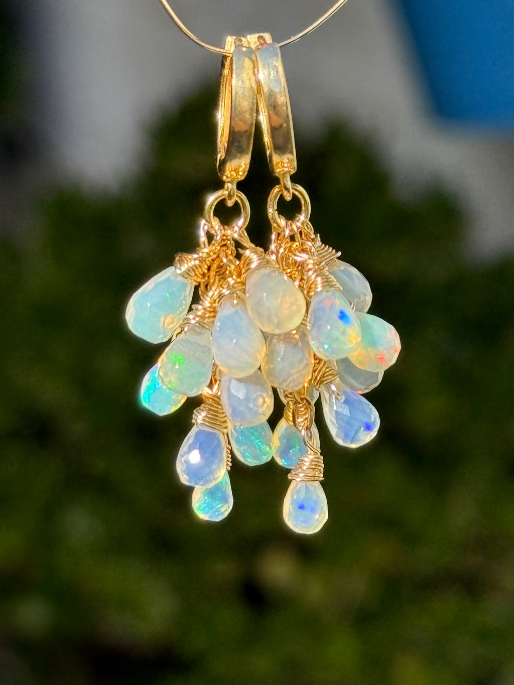 Ethiopian Opal Cluster Drop Earrings “Celestia”