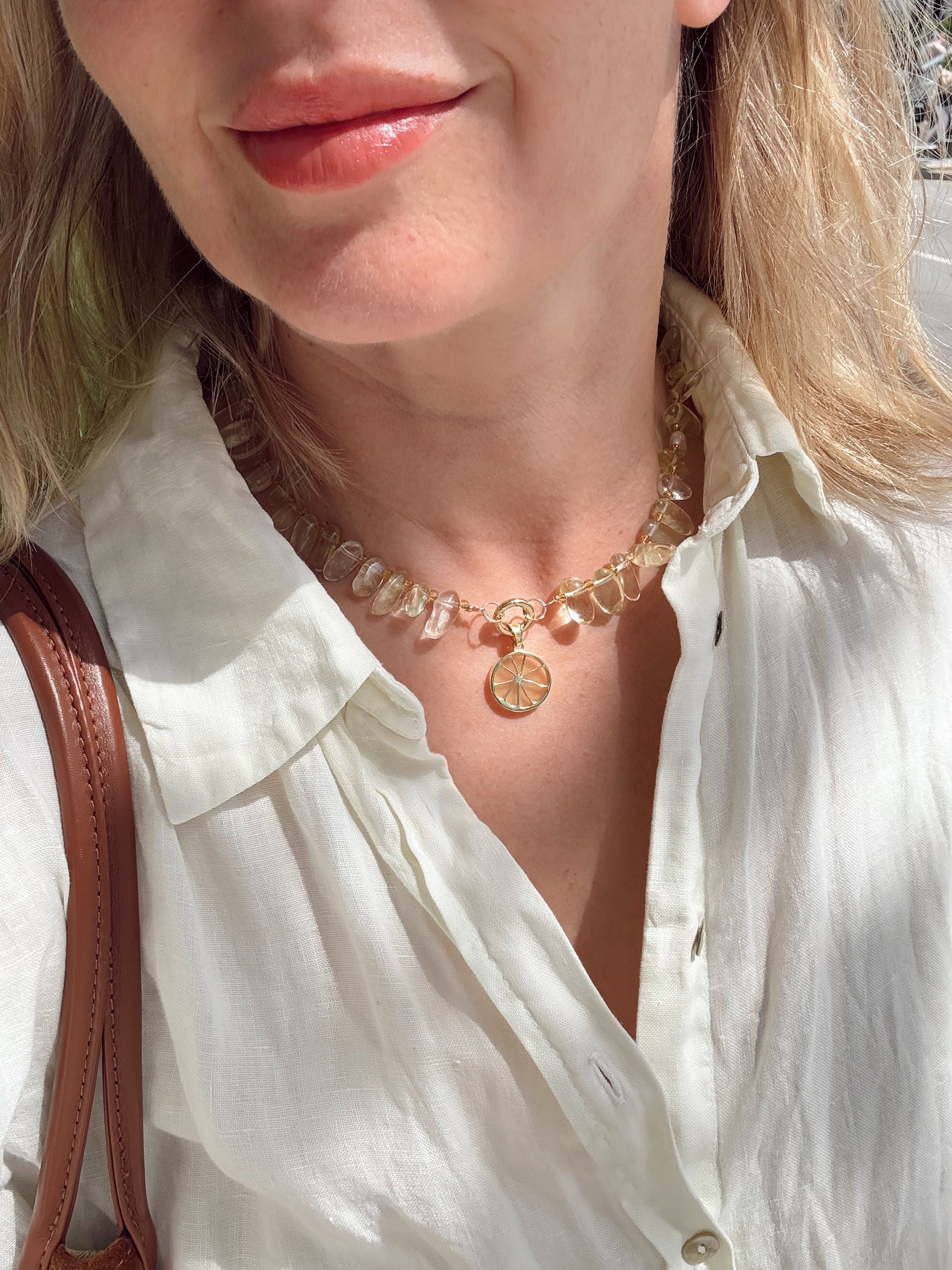 Lemon quartz necklace with citrus pendant