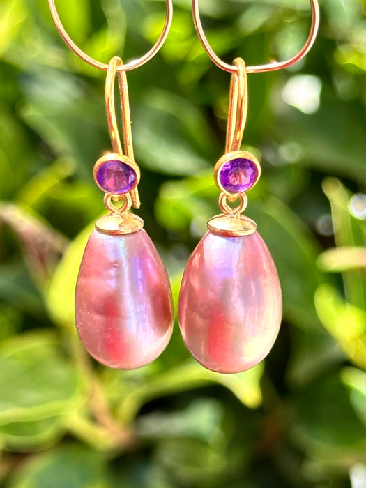 Amethyst And Purple Edison Pearl Earrings