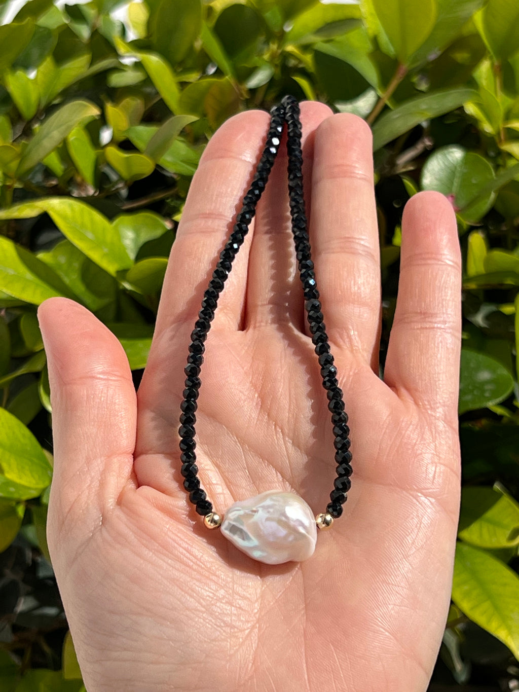 Black Spinel and Baroque Pearl Necklace