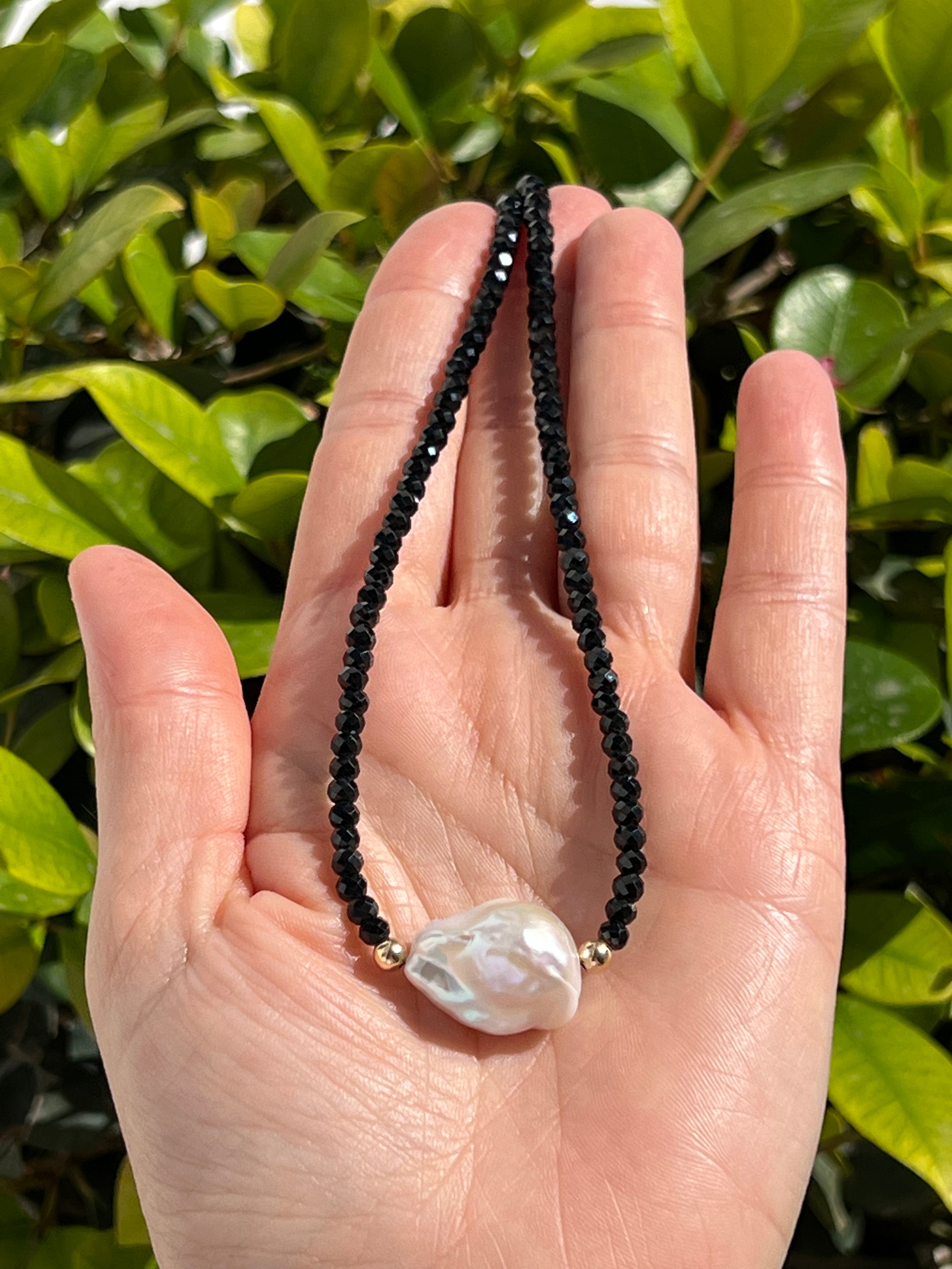 Black Spinel and Baroque Pearl Necklace