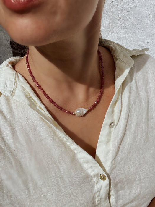 Pink Tourmaline And Baroque Pearl Necklace, October Birthstone Necklace