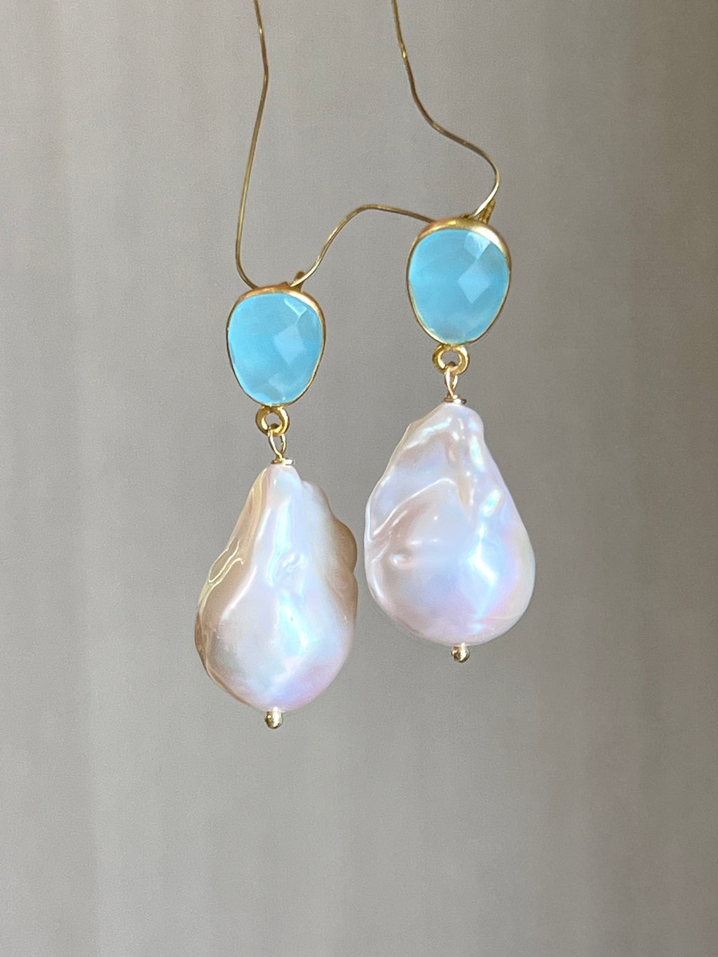 Baroque Pearl And Aqua Chalcedony Earrings
