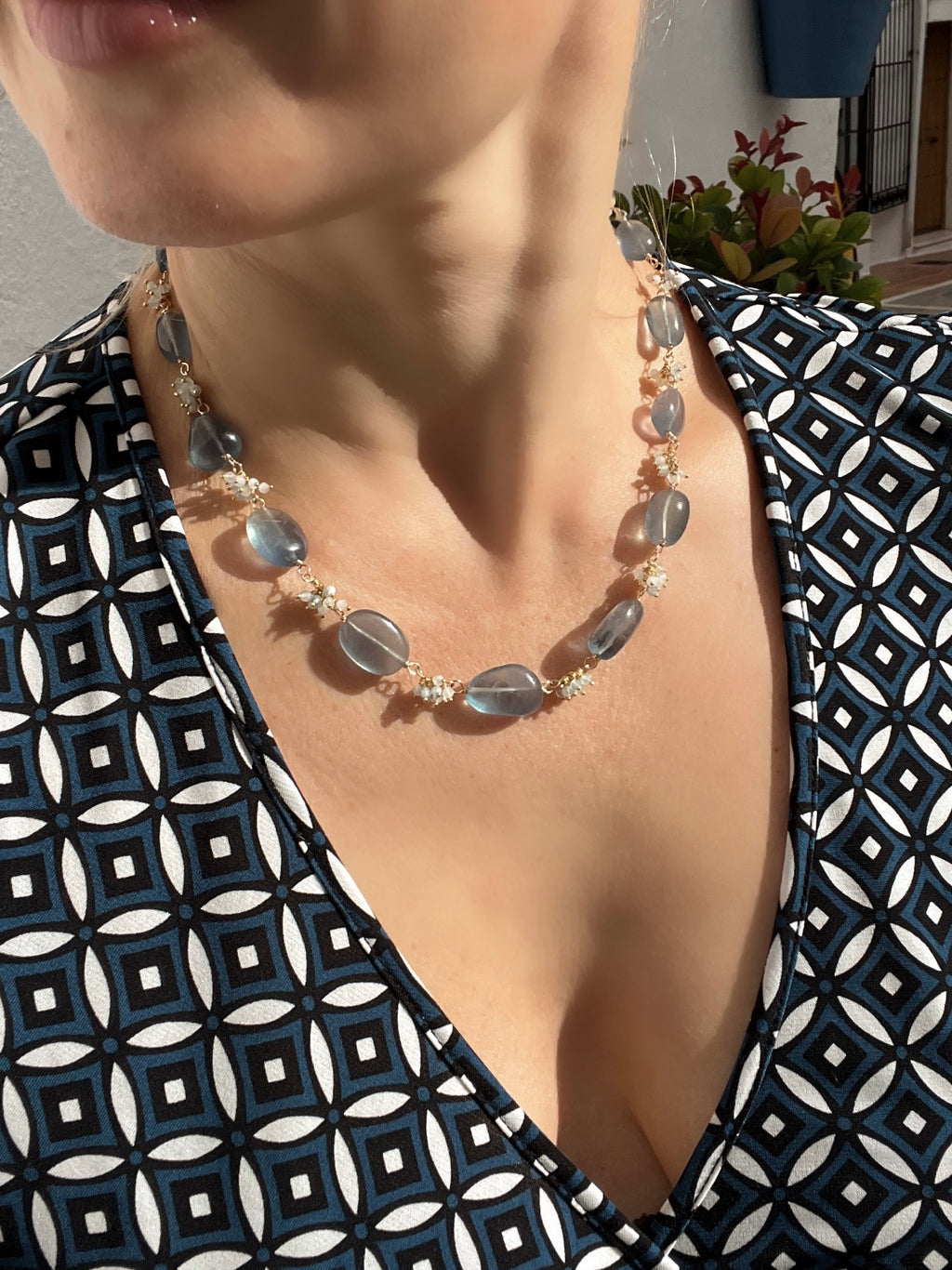 Necklace “Espuma Marina” in Fluorite And Aquamarine