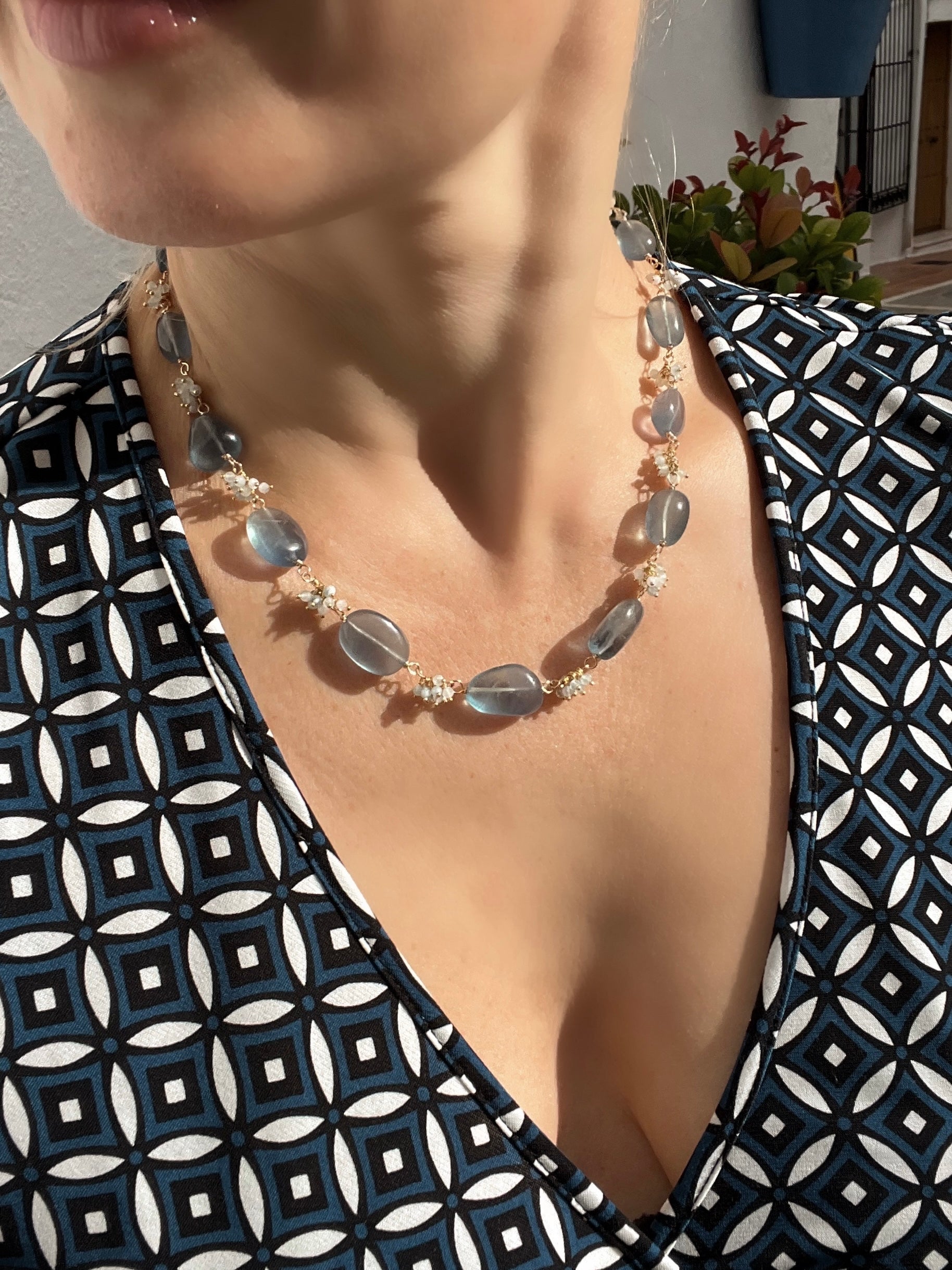 Necklace “Espuma Marina” in Fluorite And Aquamarine