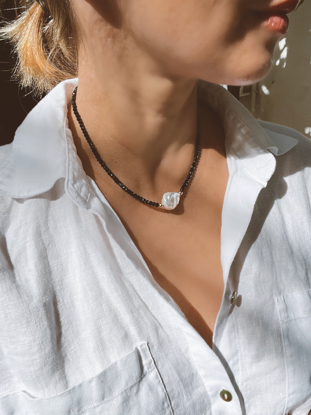 Black Spinel and Baroque Pearl Necklace