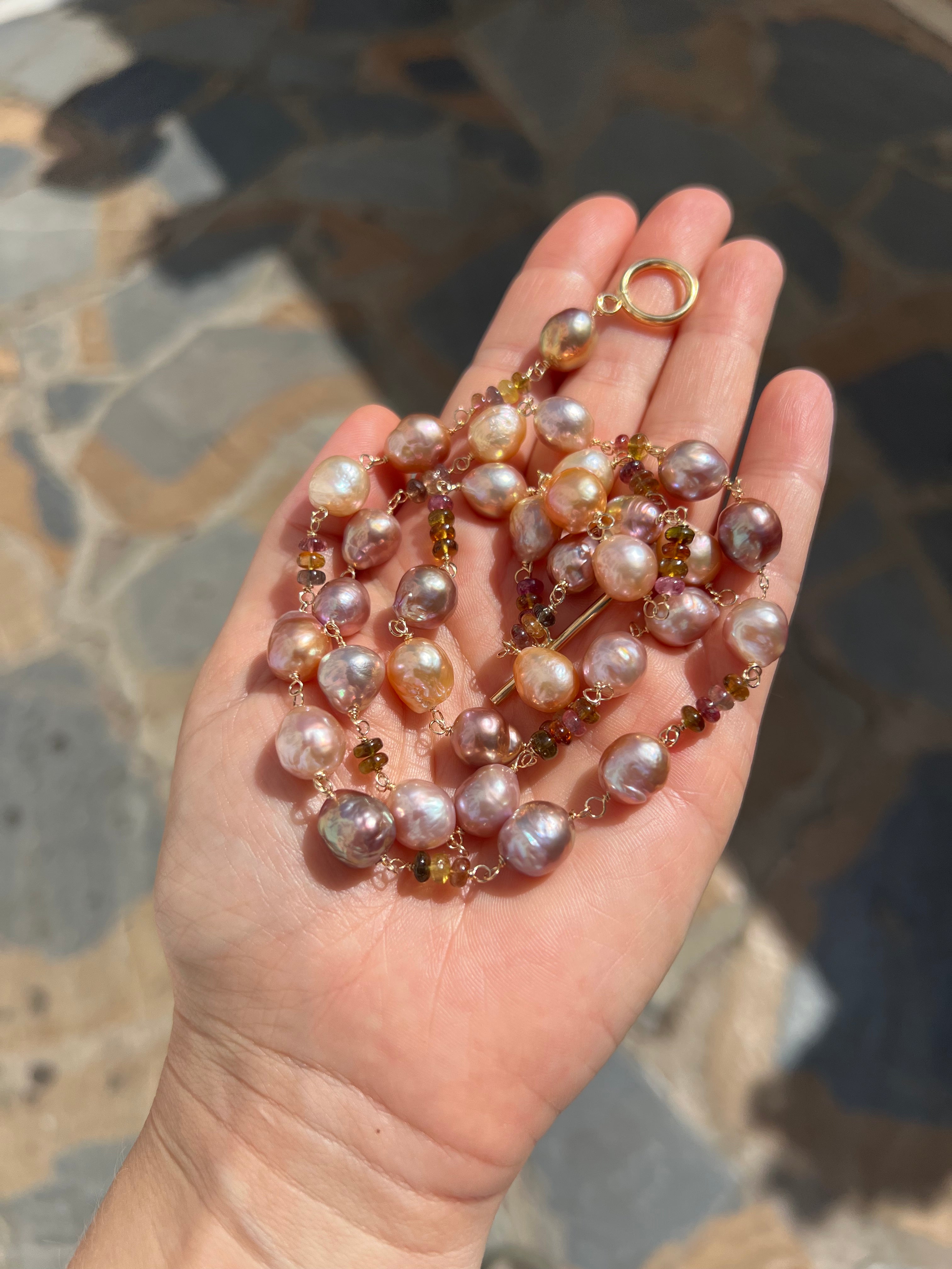 Pearl And Tourmaline Long Necklace