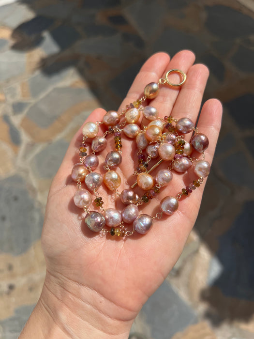 Pearl And Tourmaline Long Necklace