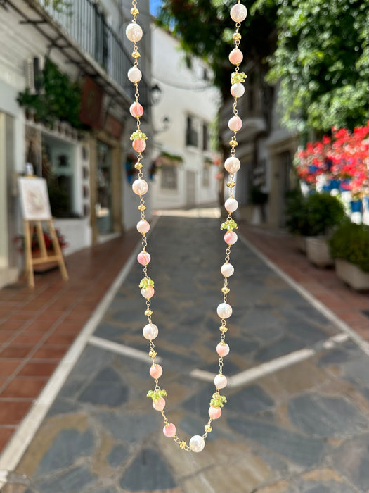 Queen Conch Shell, Pearl and Peridot Long necklace