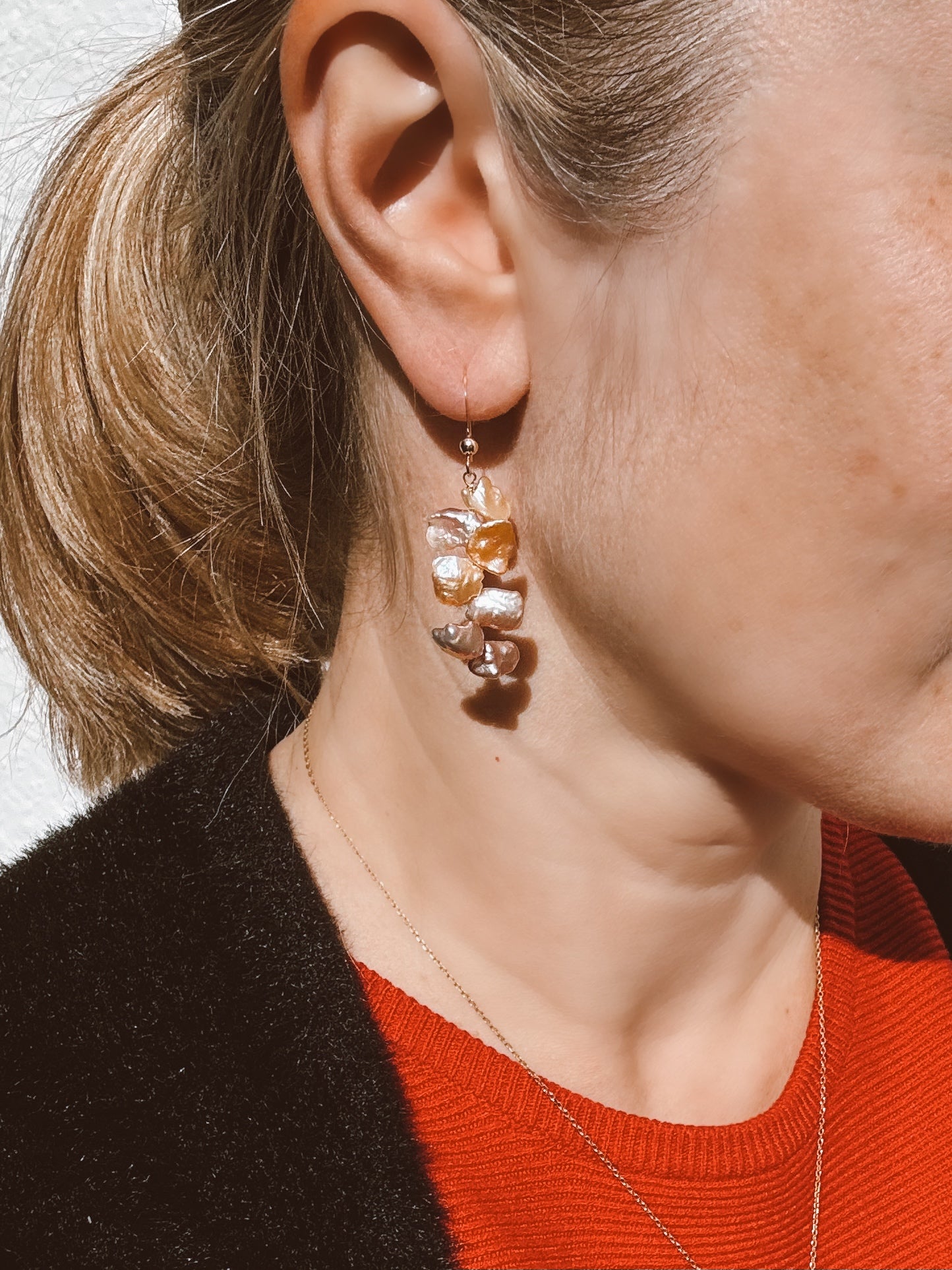 Pink Keshi Pearl Dangle Earrings — Gold-Plated Silver