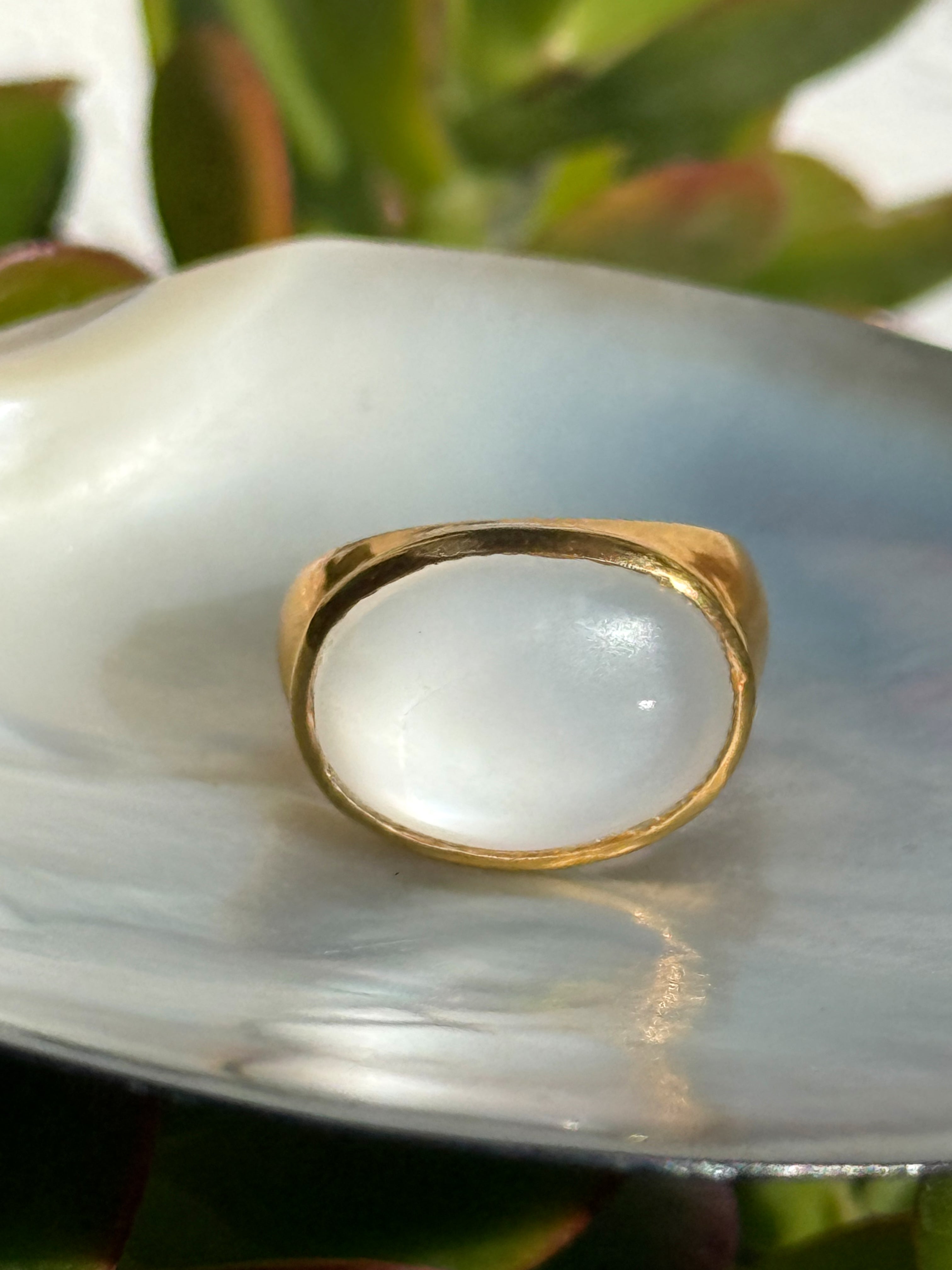Luminous Moonstone Cabochon Ring — Gold-Plated Sterling Silver