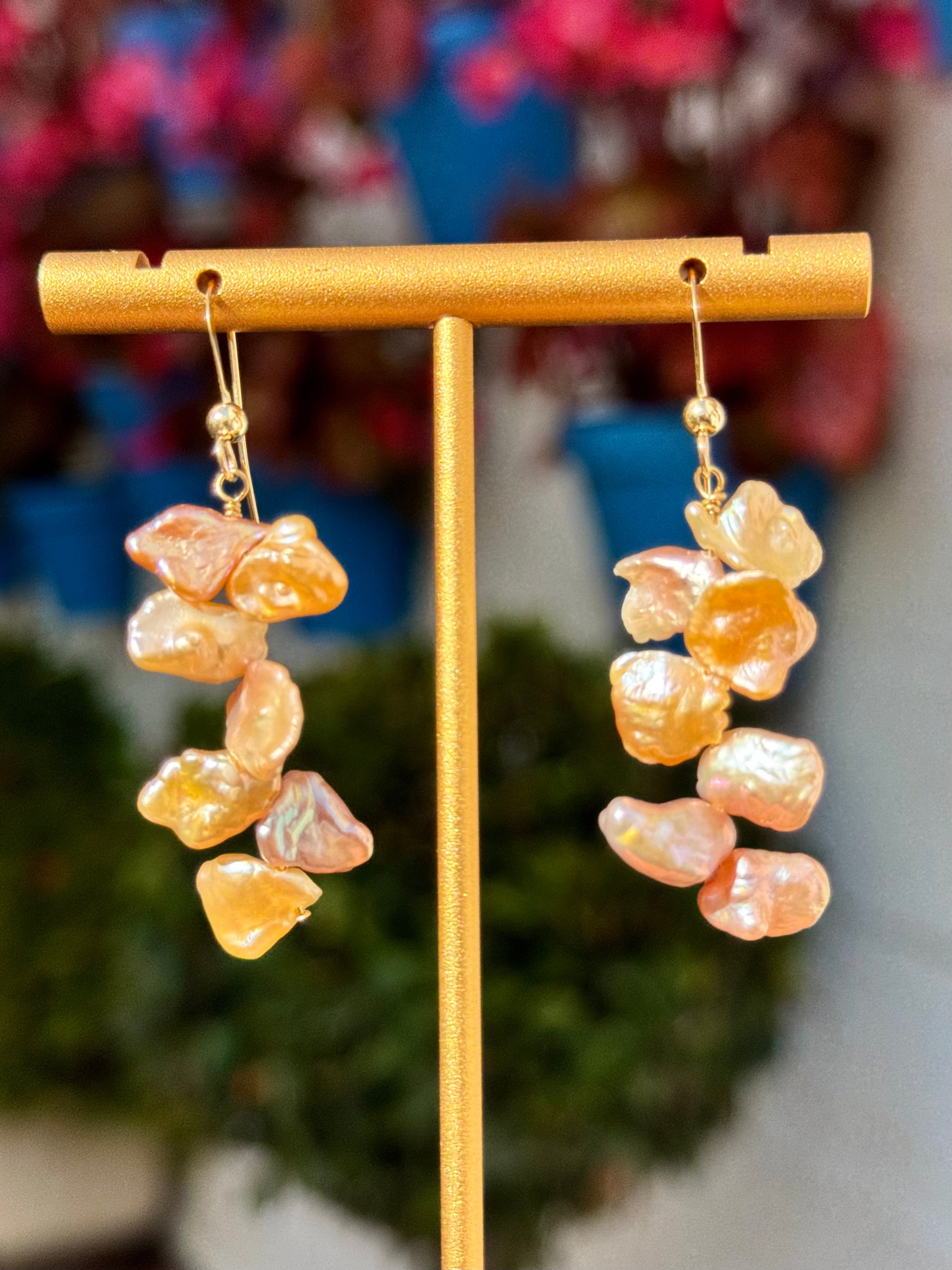 Pink Keshi Pearl Dangle Earrings — Gold-Plated Silver