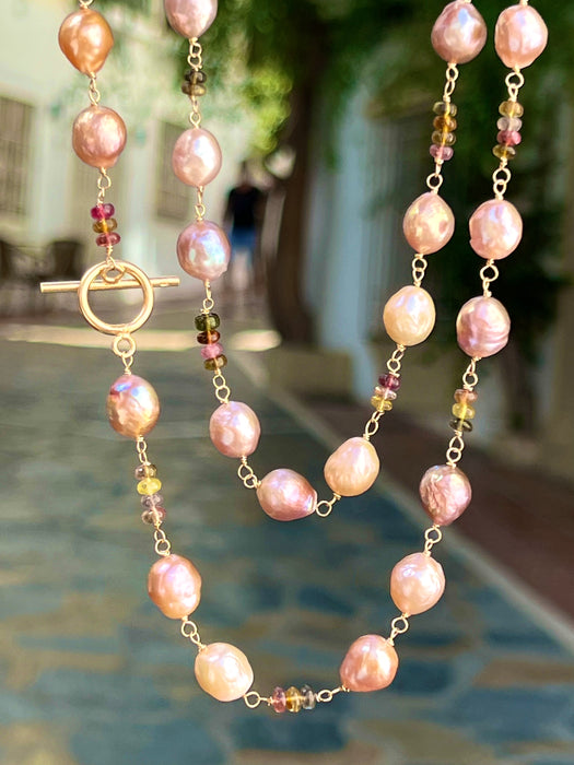 Pearl And Tourmaline Long Necklace