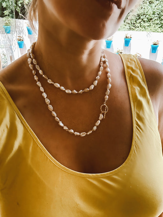 Long White Keshi Pearl Necklace