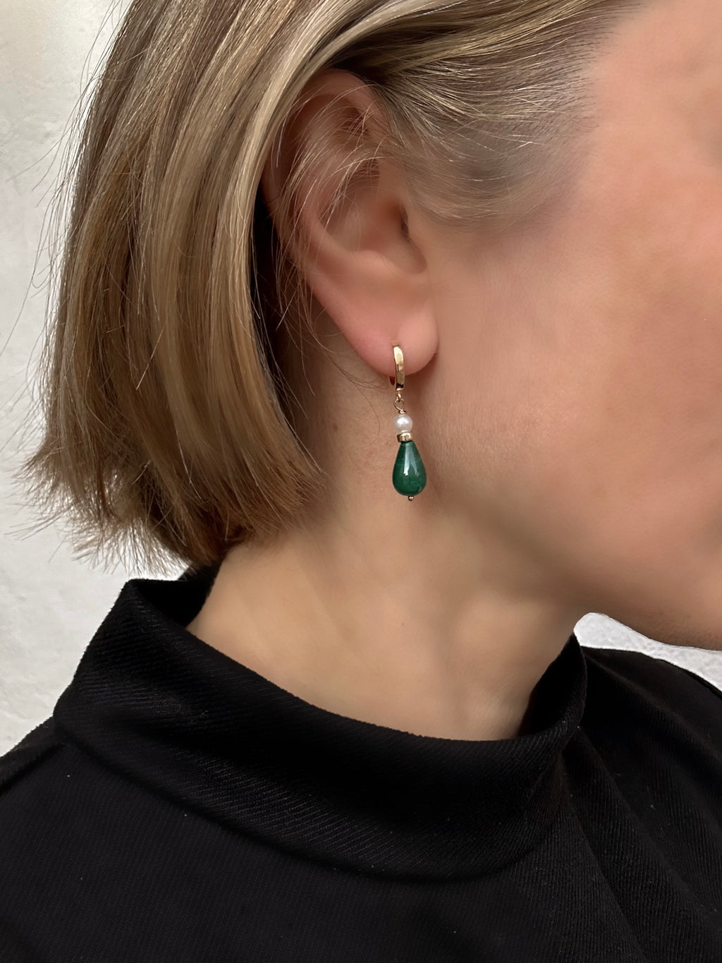 Malachite and Pearl Drop Earrings