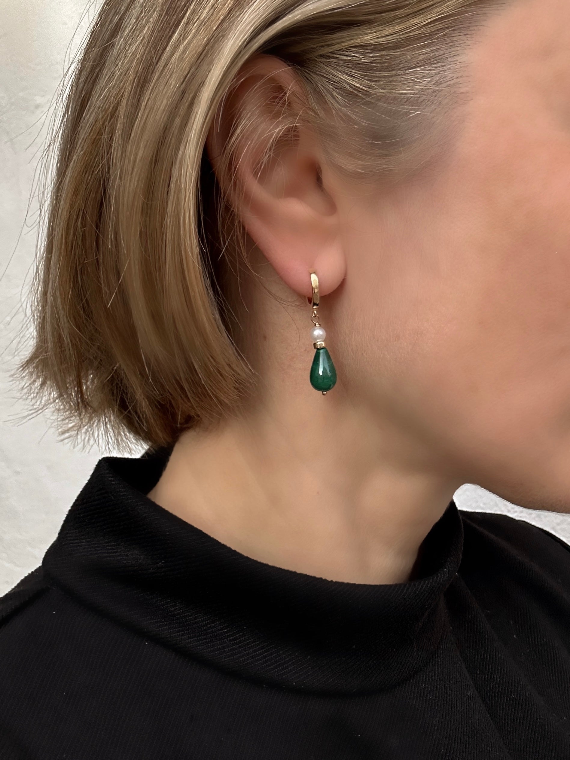 Malachite and Pearl Drop Earrings