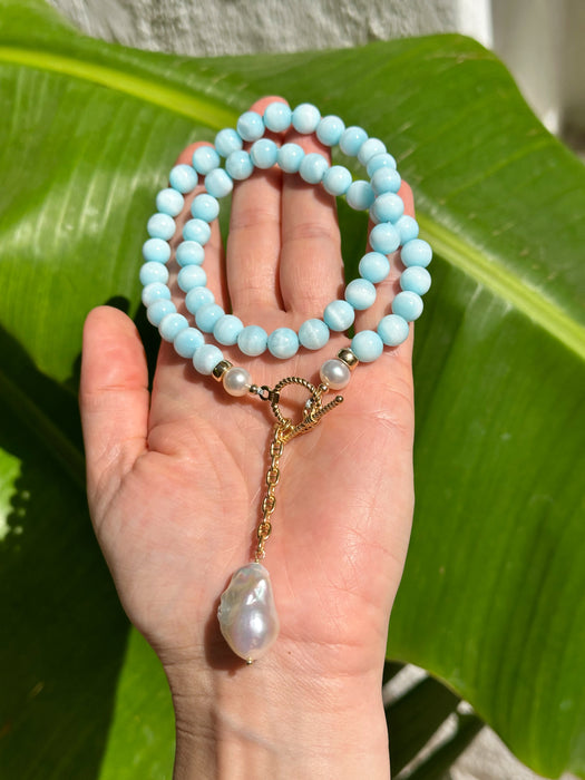 Blue Hemimorphite And Baroque Pearl Necklace