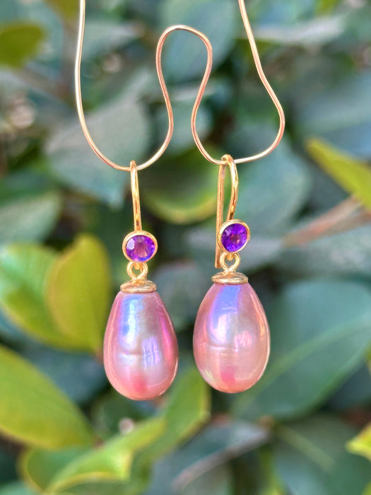 Amethyst And Purple Edison Pearl Earrings