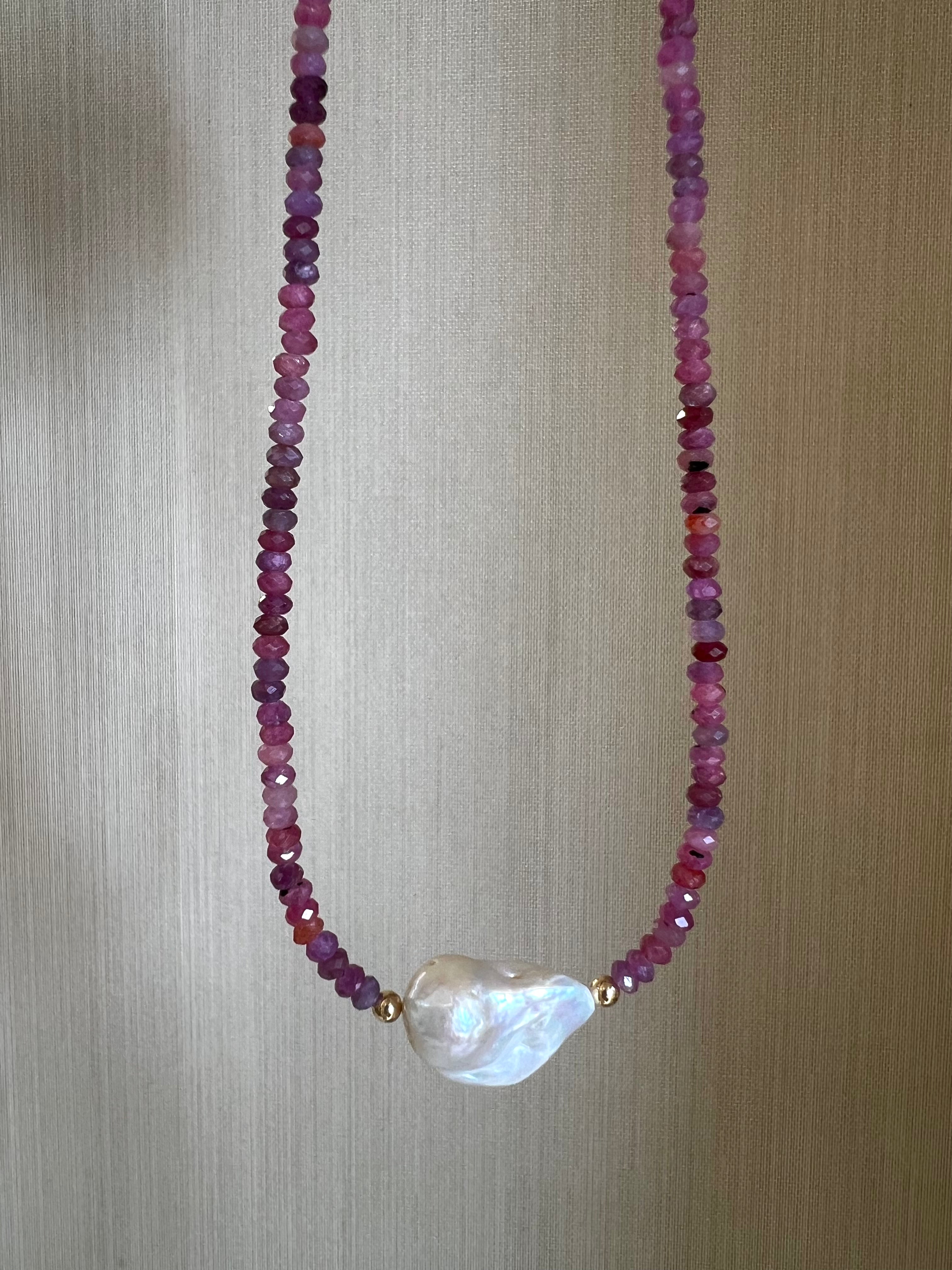 Ruby And Baroque Pearl Necklace