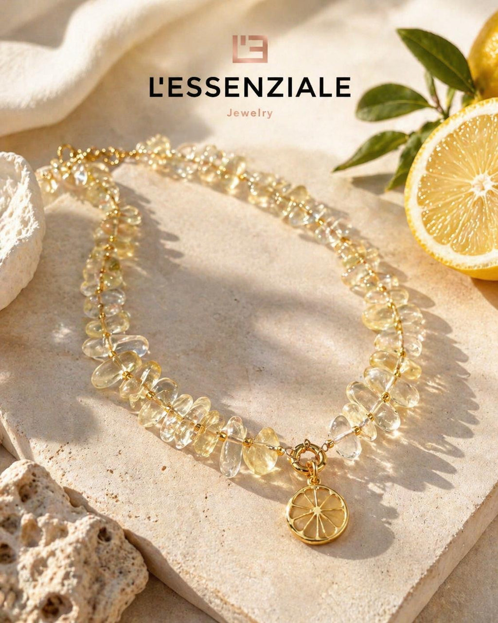 Lemon quartz necklace with citrus pendant