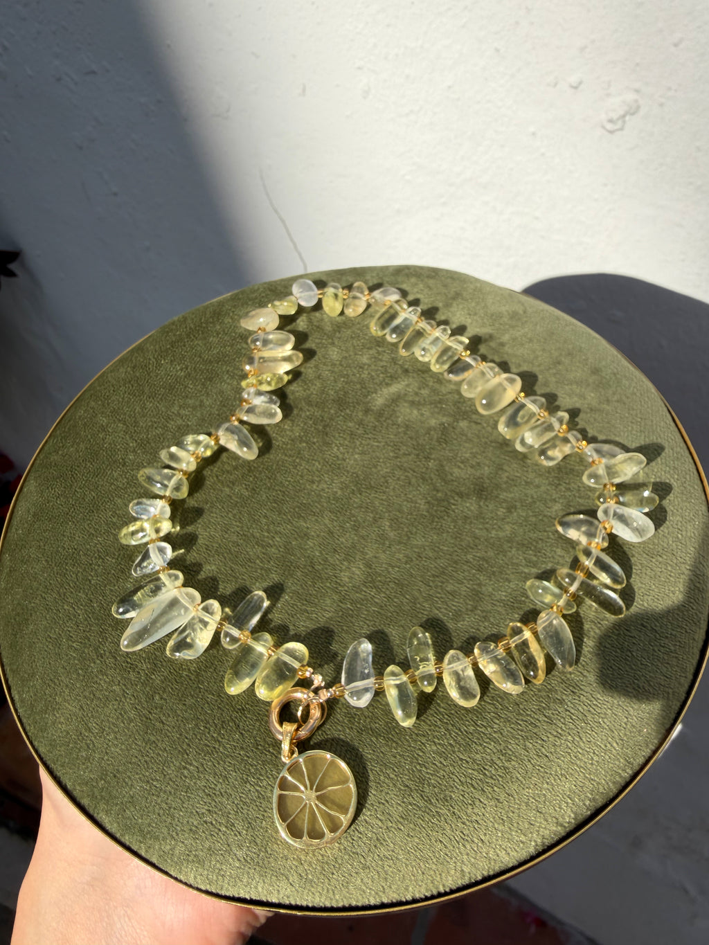 Lemon quartz necklace with citrus pendant