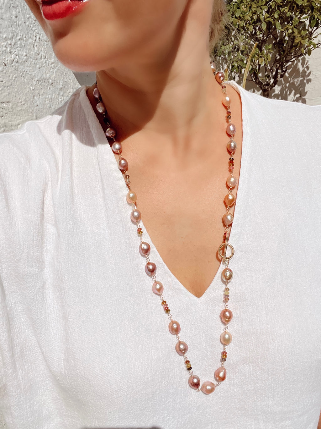 Pearl And Tourmaline Long Necklace