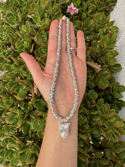 New Year Eve’s Sparkling Necklace with Baroque Pearl