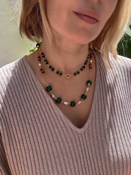 Long Malachite And Pearl Chain