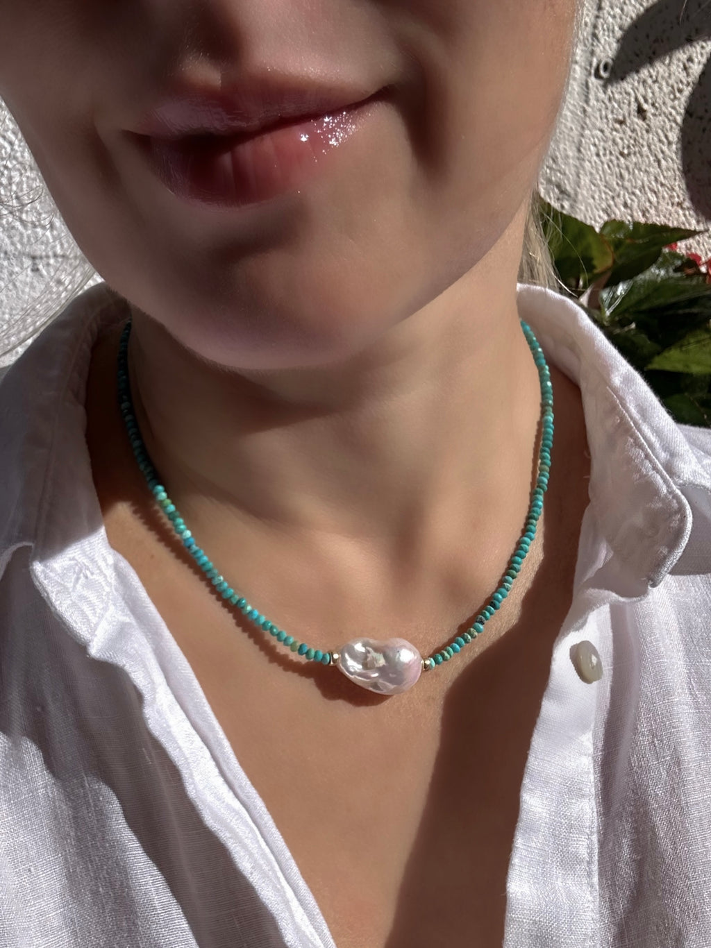 Natural Turquoise And Baroque Pearl Necklace