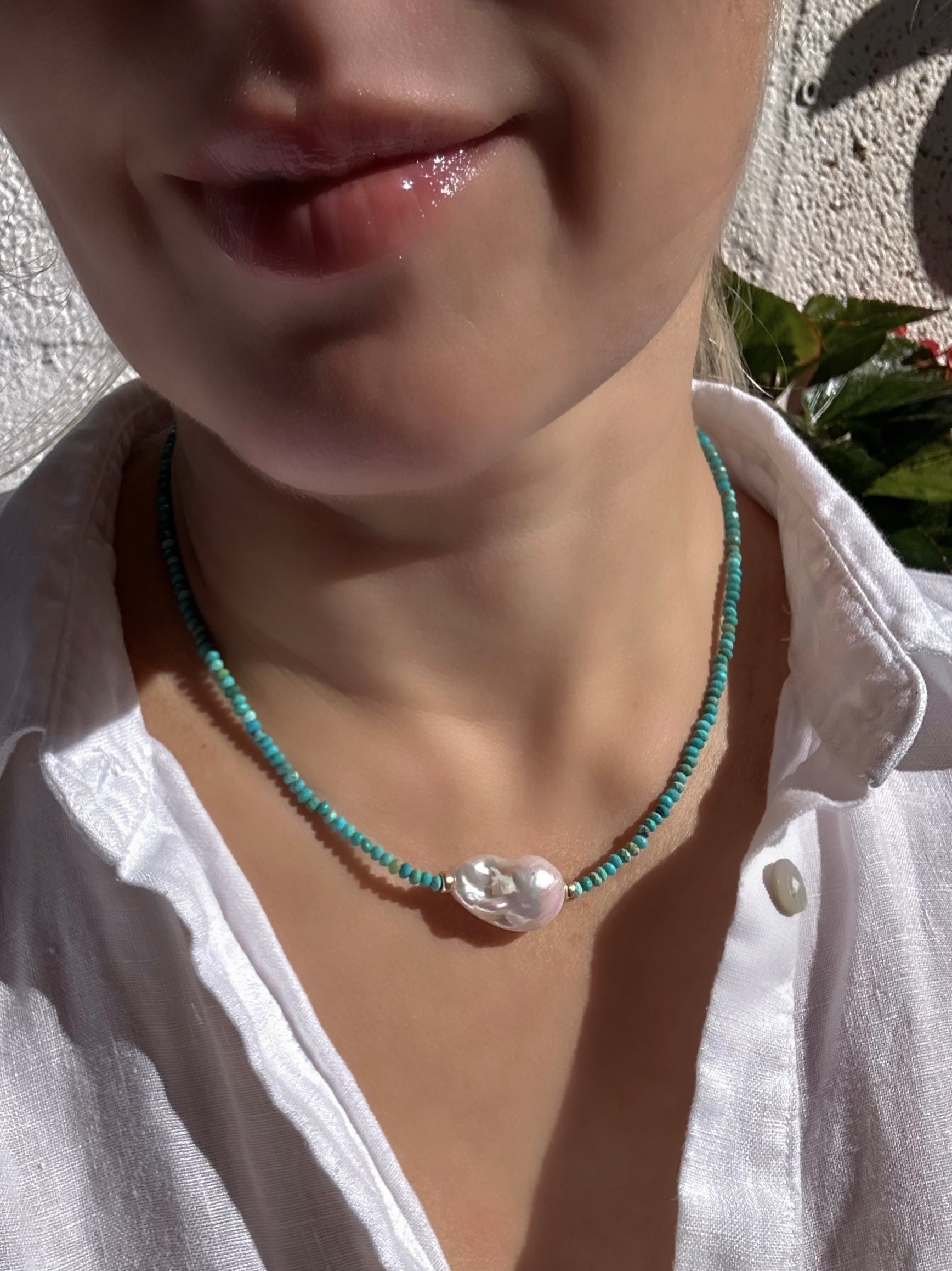 Natural Turquoise And Baroque Pearl Necklace