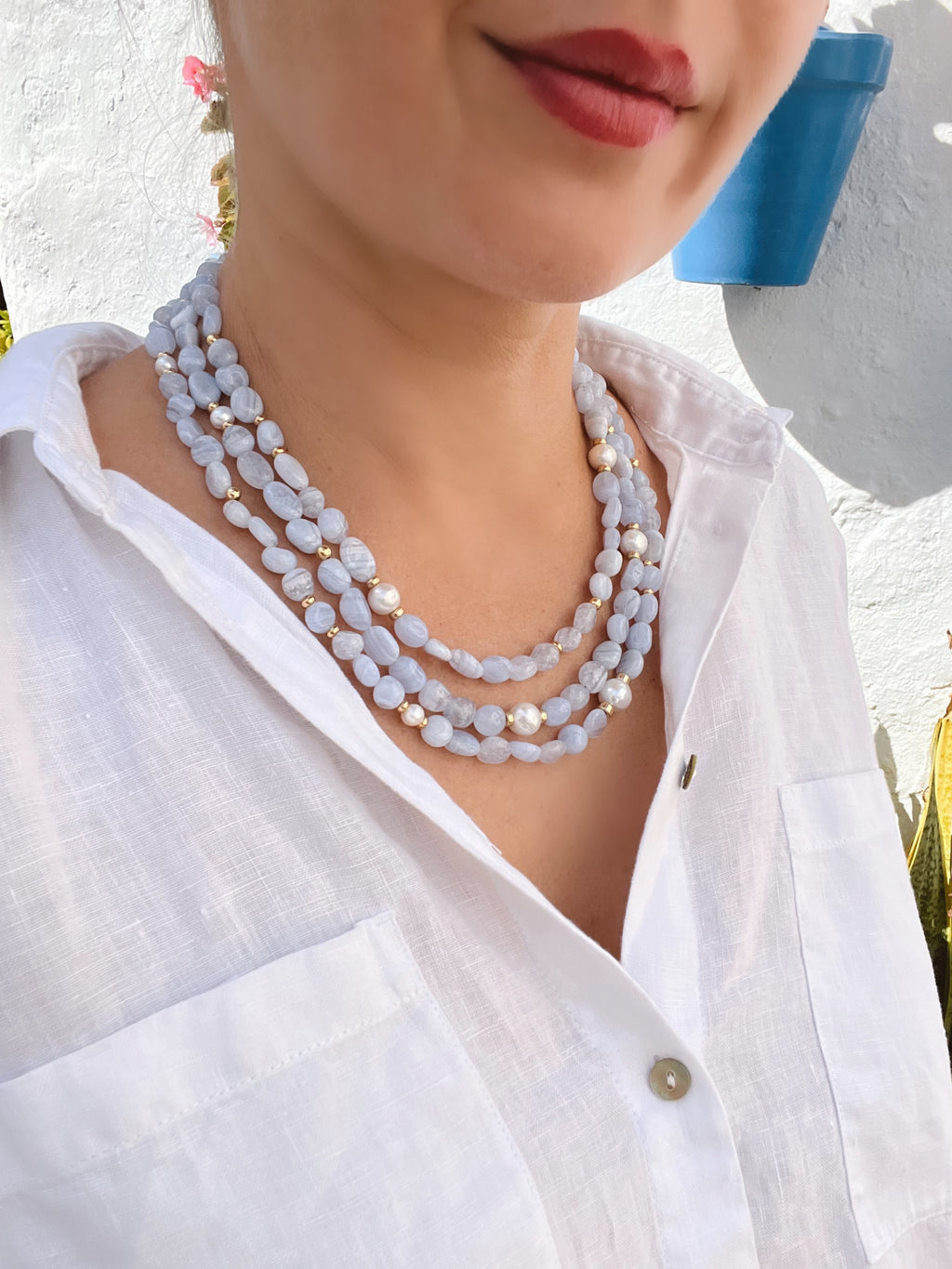 Lace Agate Layered Statement Necklace