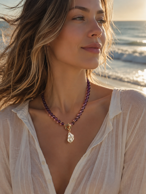 Amethyst and Pearl Necklace “Violetta”