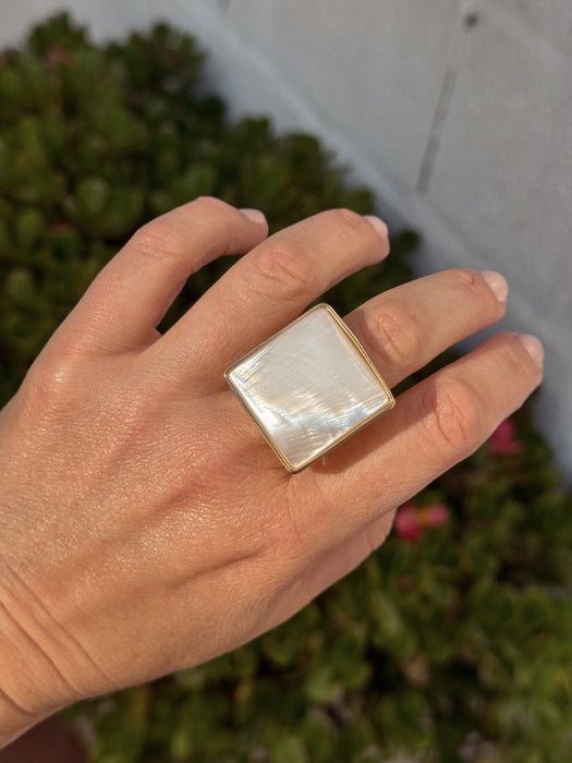 Square Mother of Pearl statement ring