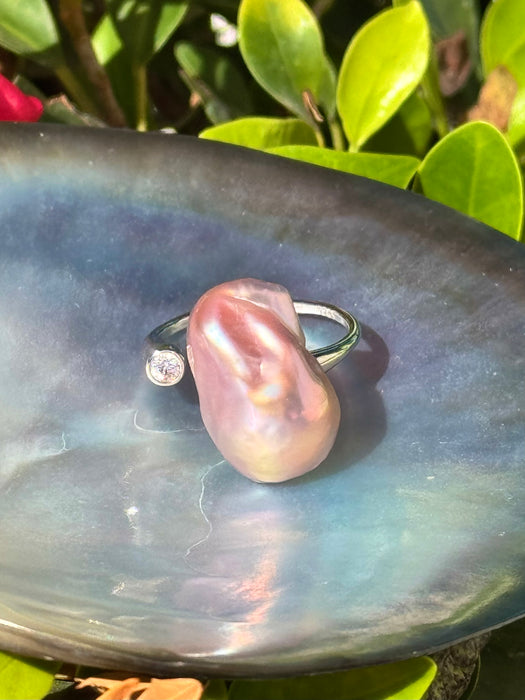 Purple Baroque Pearl Resizable Ring in Silver