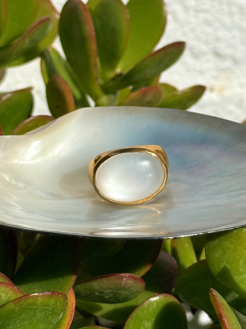 Luminous Moonstone Cabochon Ring — Gold-Plated Sterling Silver