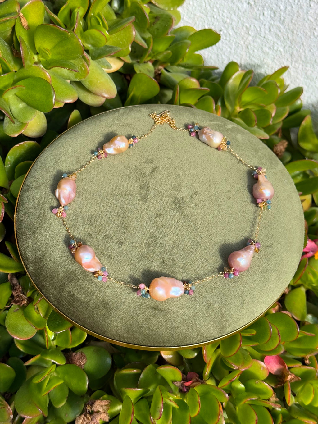 Purple Baroque Pearl & Rainbow Tourmaline Necklace — 14k Gold Filled